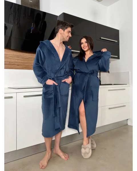 Синий теплый халат унисекс