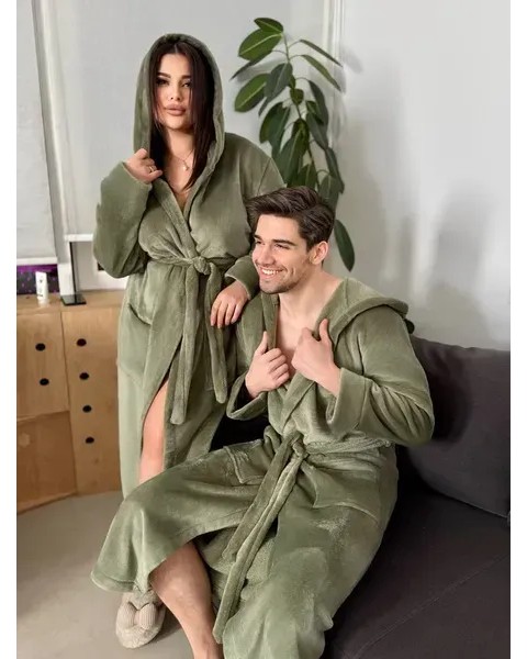 Хаки теплый халат унисекс