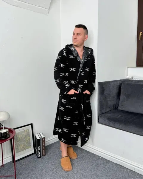 Черный теплый халат унисекс