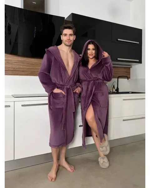 Бордовый теплый халат унисекс