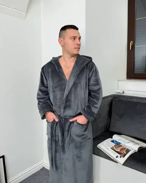 Теплый стильный серый халат унисекс