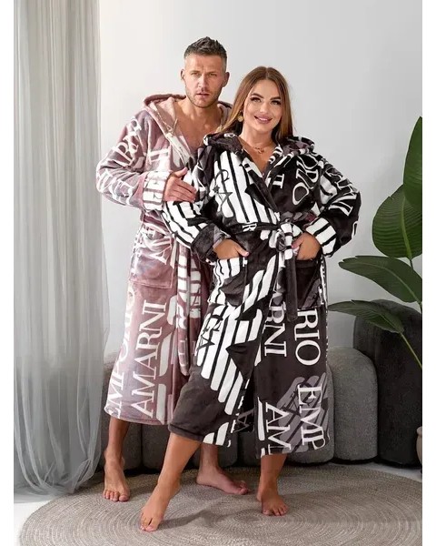 Теплый халат бежевый унисекс Армани