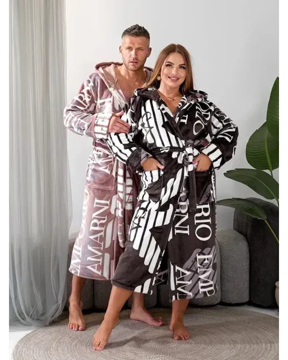 Теплый халат бежевый унисекс Армани