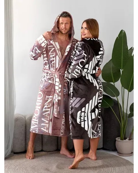 Теплый халат бежевый унисекс Армани