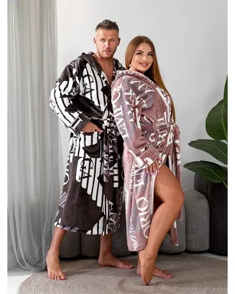 Теплый халат темный шоколад унисекс Армани