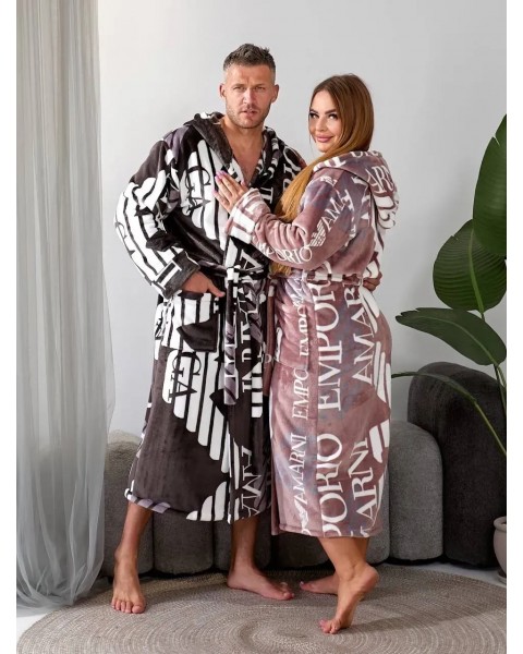 Теплый халат темный шоколад унисекс Армани