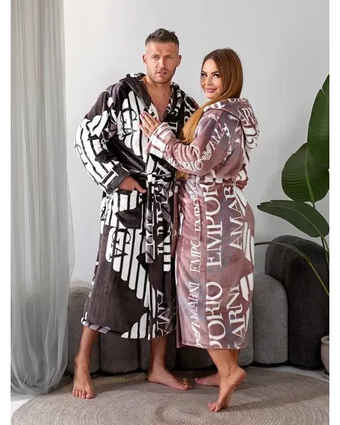 Теплый халат темный шоколад унисекс Армани