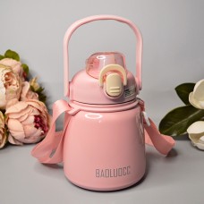 Красивый термос с ремешком (наклейки в комплекте) 650 ml Цвет: Розовый