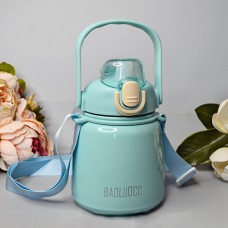 Красивый термос с ремешком (наклейки в комплекте) 650 ml Цвет: Голубой