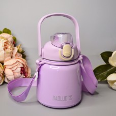 Красивый термос с ремешком (наклейки в комплекте) 650 ml Цвет: Сиреневый
