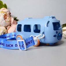 Детская бутылка для воды в виде автобуса с трубочкой 500 ml Цвет: Голубой