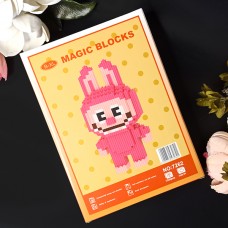 Конструктор Magic Blocks в виде зайца Лабубу LABUBU Высота 18 см (Цвет: Малиновый)