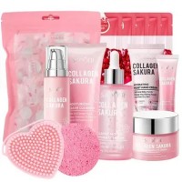 Набор уходовой косметики c коллагеном SADOER Collagen Sakura с аксессуарами